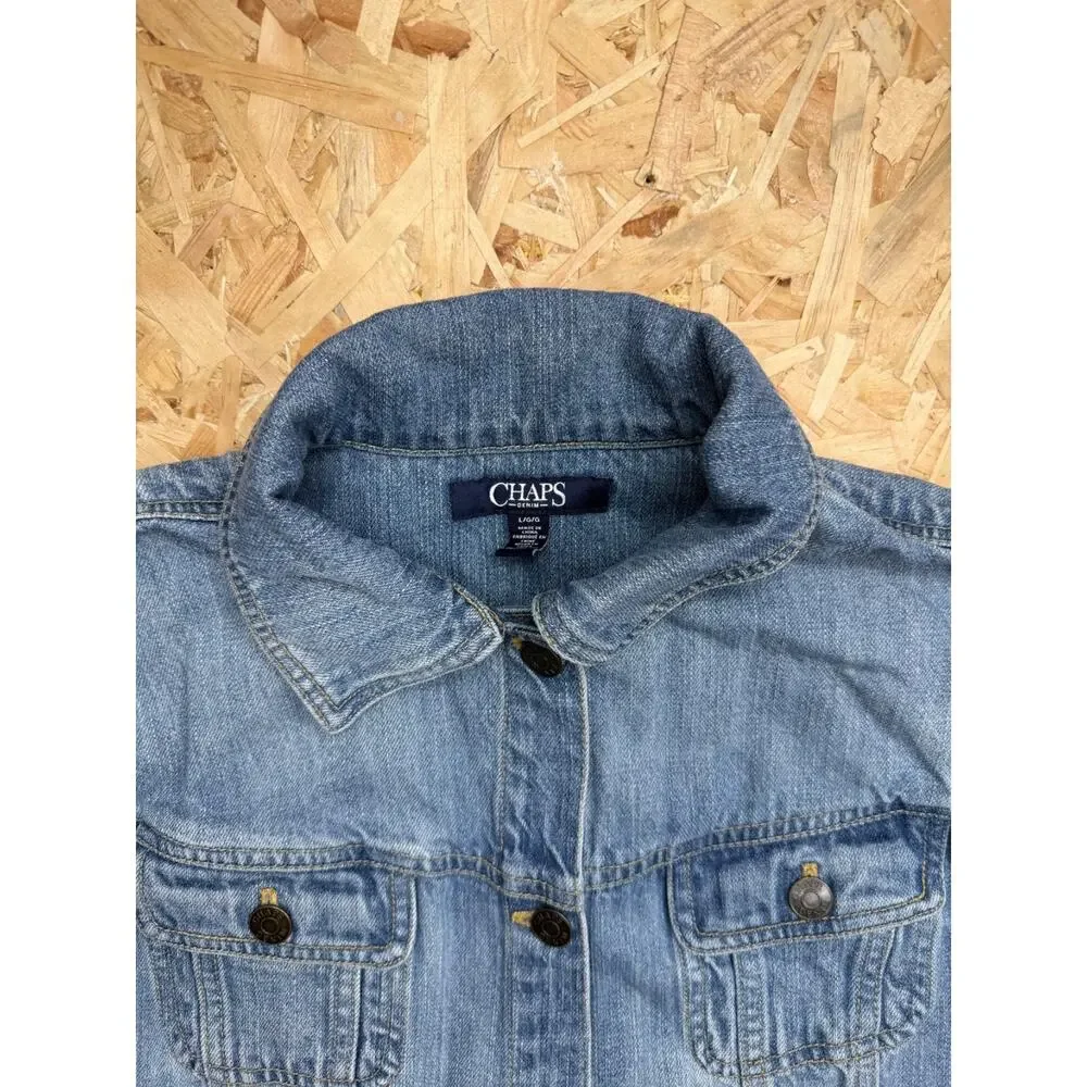 CHAPS Women's Light Wash Denim & Jersey Knit Sleeve Jacket Sz L - Picture 4 of 5